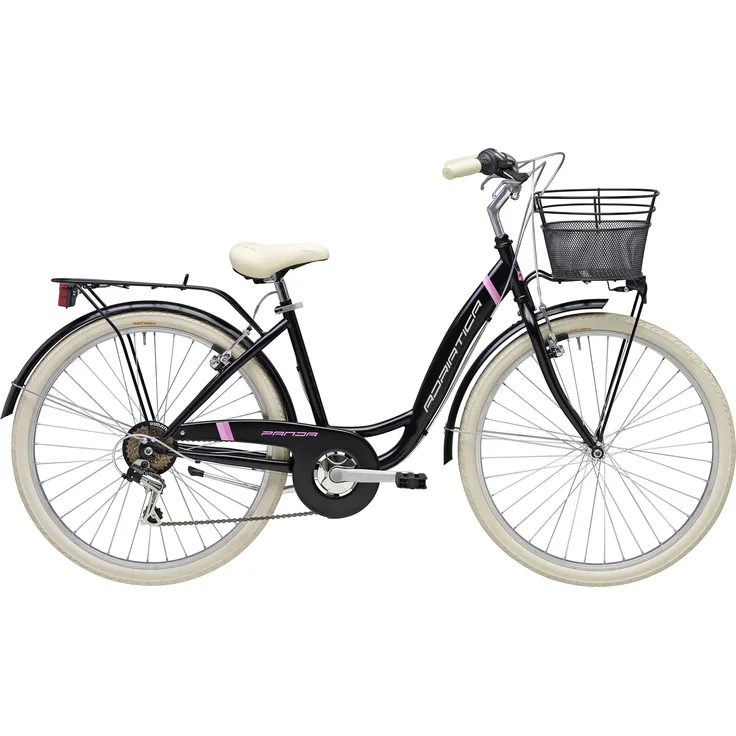 Adriatica Cityfahrrad 26 Zoll PANDA Schwarz inkl. Korb, 6-Gang Kettenschaltung, V-Bremsen, Aluminiumfelgen