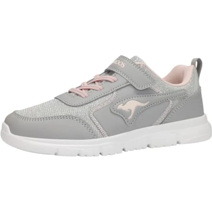 KangaRoos K-ETK.ZIG EV, sportlicher Kinder Sneaker in Grau mit Glitzer und Rosa Akzenten, Größe 32