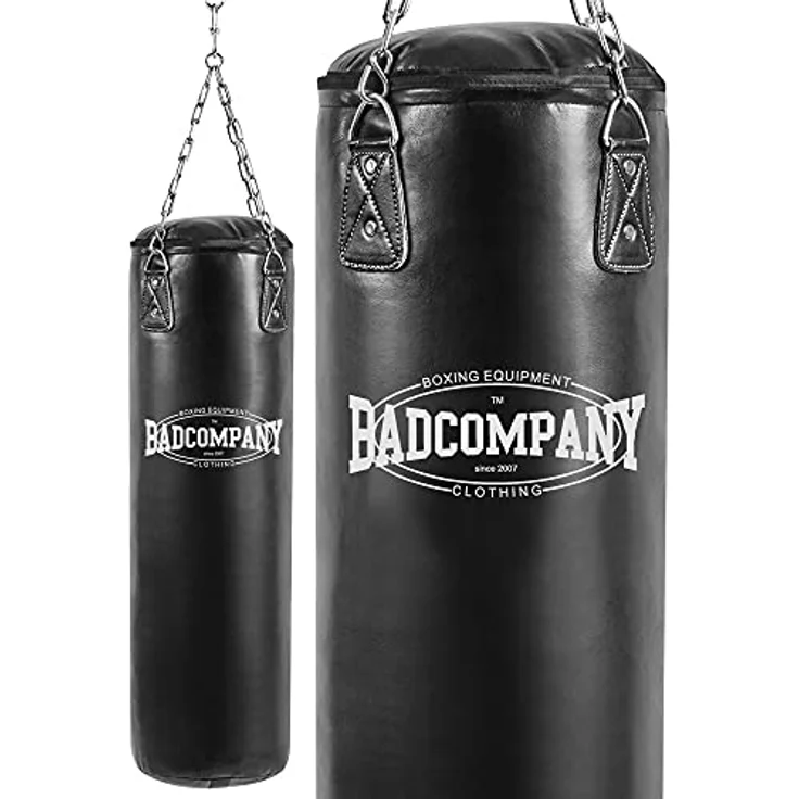 Bad Company Boxsack, Vinyl Punching Bag mit Heavy Duty Vierpunkt-Stahlkette, ungefüllt, 80 x 35 cm, reißfest und schwitzwasserabweisend – Bild 1