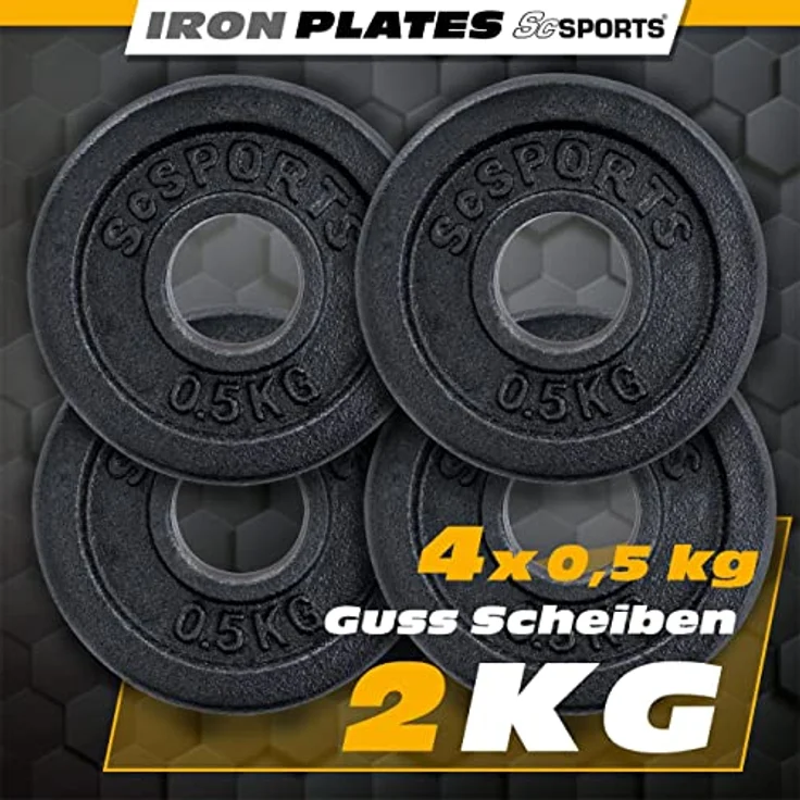 ScSPORTS® Hantelscheiben - Einzeln/Set, Ø 30/31 mm, Gusseisen, Gewichtswahl - Gewichtsscheiben, Set, Hantelgewichte, Fitness Scheiben, Gussscheiben, Gewichte für Hantel, Langhantel – Bild 2