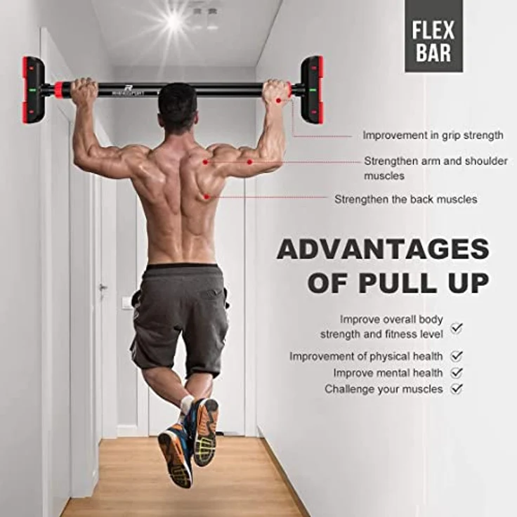 RHINOSPORT Klimmzugstange Pull Up Bar Verstellbare Klimmzugstange, Oberarm und Bauchtrainer, Stabiler Stahl, Türreck für Klimmzüge Türstock für Türen von 69-92 cm (27.1in-36.2in), NO SCREW – Bild 2