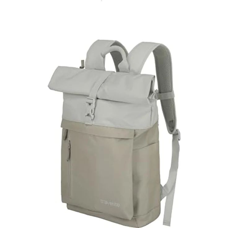 Travelite Handgepäck Rucksack BASICS, Laptop Rucksack 15,6 Zoll, Rolltop Reiserucksack, 60 cm, 35 Liter, Sand/Ivory – Bild 1