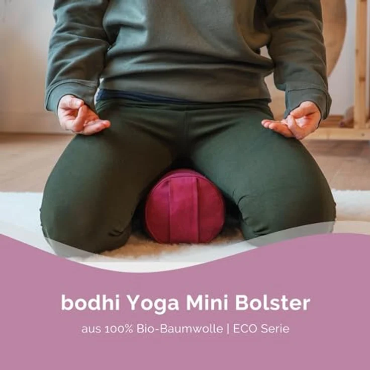 Bodhi Yoga Mini Bolster ECO | Ø 14 cm | 100% Bio-Baumwolle | Nackenrolle mit Buchweizenschalen | Yogabolster mit abnehmbarem und waschbarem Bezug | Yogarolle für Meditation | aubergine – Bild 5
