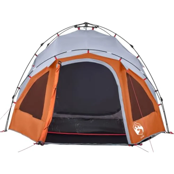 vidaXL Kuppel Campingzelt für 3 Personen, wasserdichtes Wurfzelt mit Quick-Release-System und E-Anschluss, Grau Orange – Bild 5