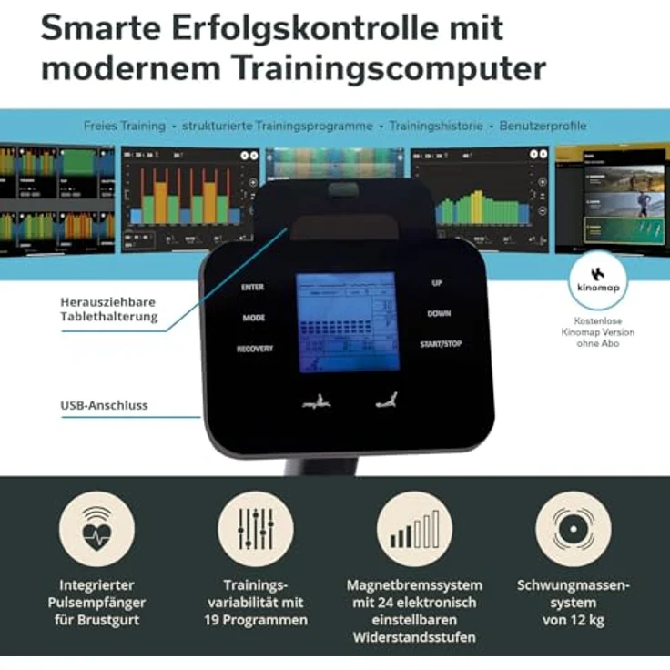 Skandika Rudergerät Freki Plus | Studio Qualität, 24-stufiger Magnetwiderstand, 12 kg Schwungmassensystem, Kinomap App kompatibel, aufstellbar, bis 200 cm | Fitnessgerät – Bild 5