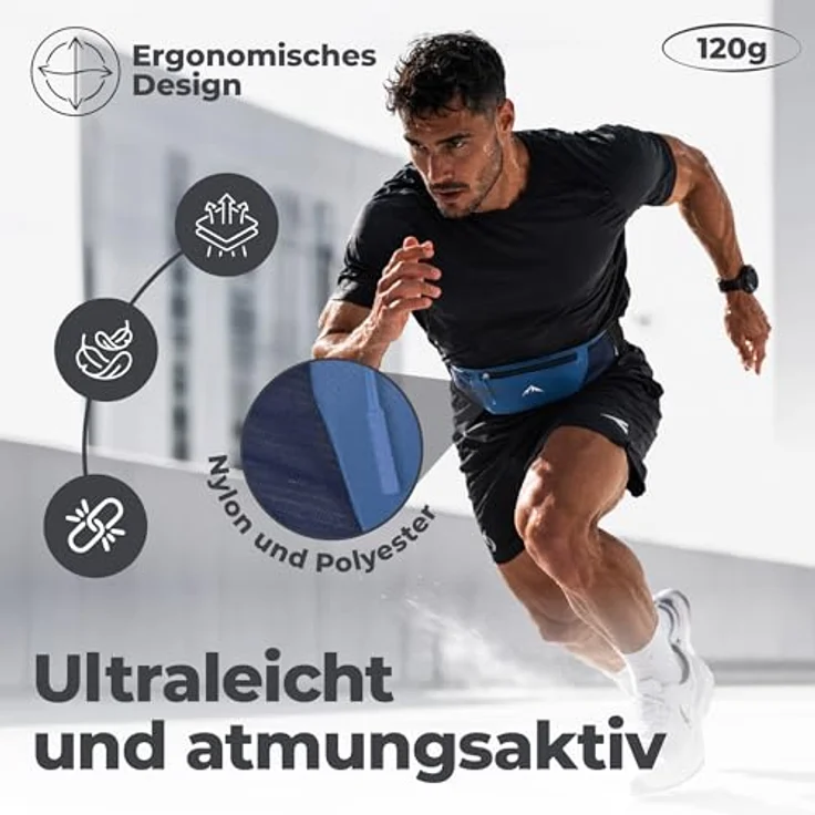 NORDRUN Laufgürtel für Handys, verstellbar und wasserdicht, mit großer Kapazität für Smartphones bis 20 x 10 cm, in Blau – Bild 5