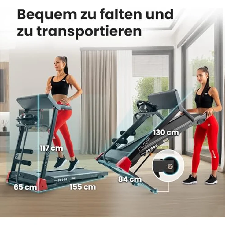 Hop-Sport HS-1200LB Soul - 3in1 Laufband für zuhause inkl. Massagegerät und Sit-Up Station - Laufband klappbar mit LCD-Display, App-Steuerung, 15 Programmen und max. Geschwindigkeit 14km/h – Bild 5