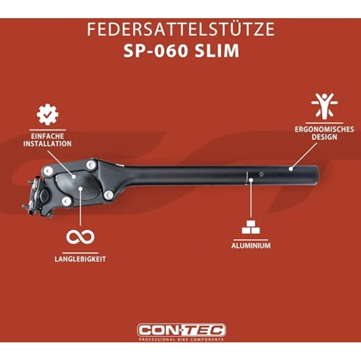 CONTEC Fahrrad-Federsattelstütze SP-060 Slim, Parallelogramm, Aluminium, Federung für MTB & Citybike, Rücken-Entlastung, Schwarz, 350 mm – Bild 2