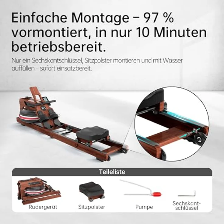JASPORT R3 Faltbares Rudergerät aus Eichenholz, mit Bluetooth-fähigem LCD-Display, 28L Wassertank, belastbar bis 150 kg – Bild 5