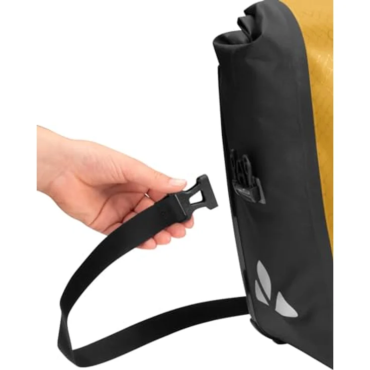 VAUDE Aqua Front (Rec), wasserdichte Fahrradtasche mit 2 Vorderradtaschen (2x14L), geräumiges Hauptfach, abnehmbarer Schultergurt, in gelb – Bild 5
