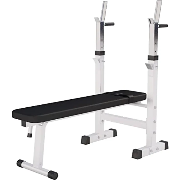 GORILLA SPORTS® Hantelbank mit Ablage - Dip-Station, Verstellbare Höhe und Neigungswinkel, Klappbar, bis 200 kg, Schwarz oder Weiß - Drückerbank, Flachbank, Multifunktion, Trainingsbank