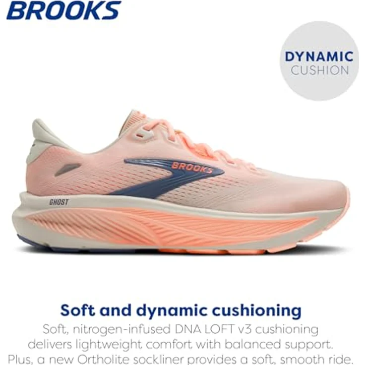 Brooks Ghost 18, Neutrale Laufschuhe für Damen mit DNA LOFT-Mittelsohle, Star White/Cyber Peach/Grey, Größe 40 – Bild 3