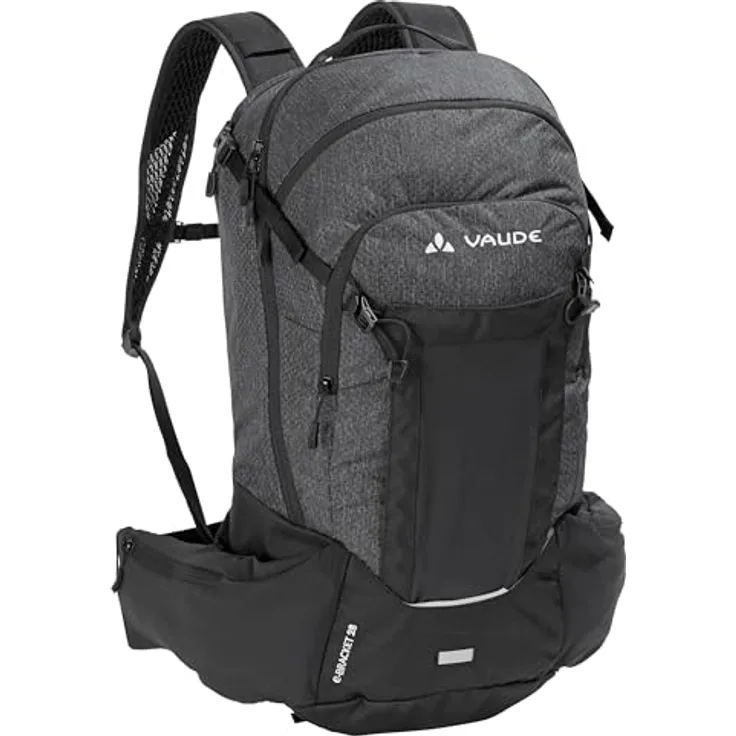 VAUDE eBracket 28, Hochfunktioneller All Mountain-Rucksack für eBike mit separatem Akku-Fach, black, one Size