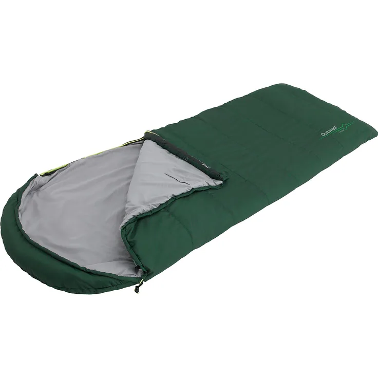 Outwell Campion Forest Green, Kunstfaserschlafsack für drei Jahreszeiten, 80 cm, mit Kapuze und Zwei-Wege-Reißverschluss
