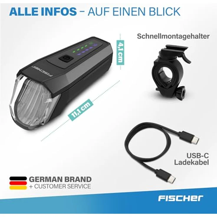 Fischer Fahrrad LED-Frontlicht 110 Lux, mit Sensormodus, Leuchtweiteneinstellung, bis zu 20 Stunden Leuchtdauer, schwarz – Bild 9