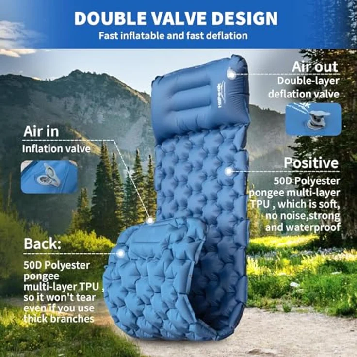 HiiPeak Isomatte Hoch mit integriertem Kopfkissen, ultraleichte Campingluftmatratze mit Fußpumpe, wasserdicht, 198 x 70 cm, kleines Packmaß 28 x 10 cm, grau – Bild 5