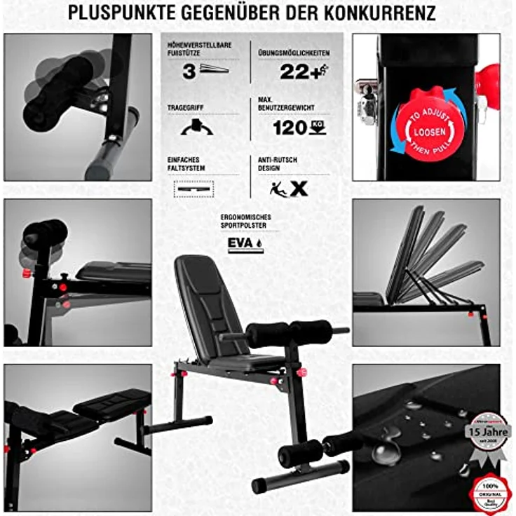 Ultrasport TR-5 Pro Compact, Hantelbank klappbar, Profihantelbank und multifunktionales Sportgerät für zuhause, verwendbar als Curlpult und mehr, Fitnessgerät mit angenehmer Polsterung – Bild 5