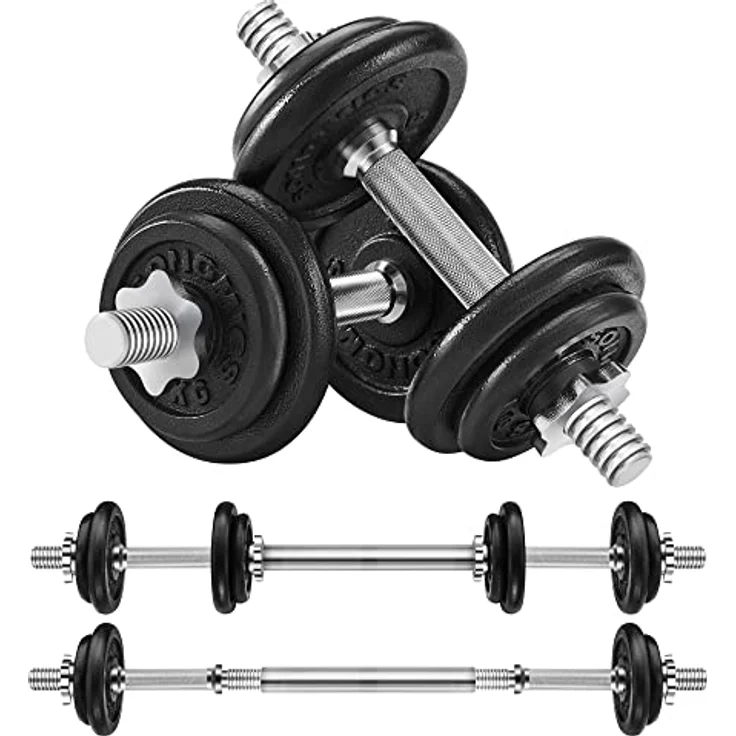 SONGMICS 2-in-1-Hanteln, 2er Set, Hantelset aus Gusseisen, verstellbar, Kurzhantelset mit Verbindungsrohr, Workout, Gewichtheben für Zuhause, Fitnessstudio, schwarz SYL20LBKV1 – Bild 2