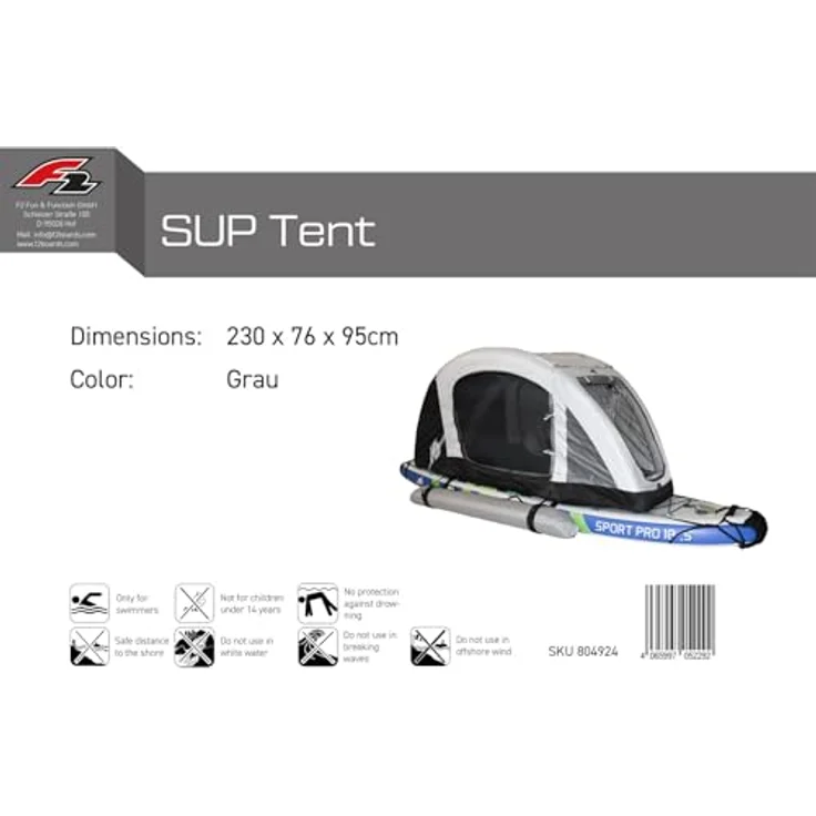 F2 SUP Tent, aufblasbares Zelt für Stand Up Paddle Boards, flexibler Wetterschutz, grau, 2024/2025 – Bild 2