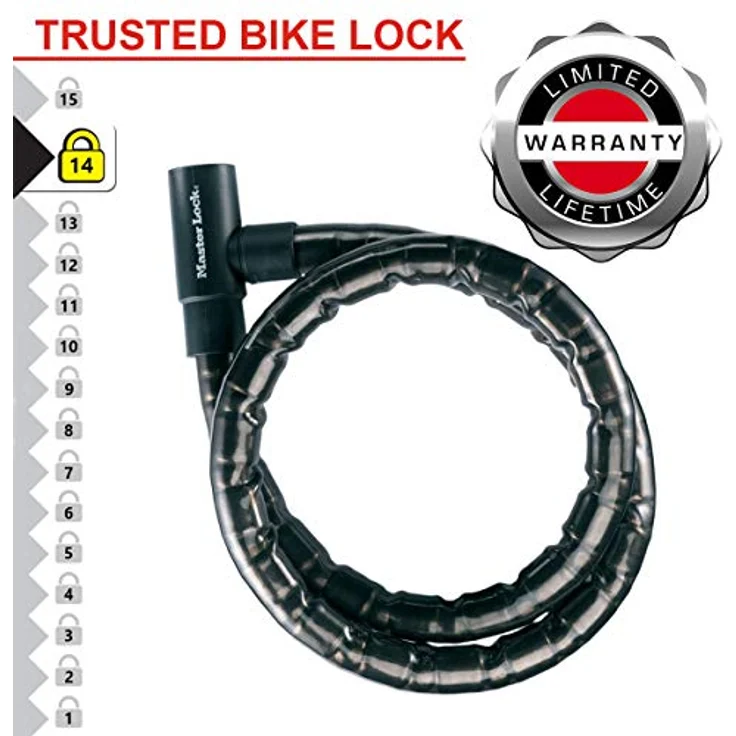 Master Lock PanzR, Veloschloss (120 cm) mit gepanzertem Kabel und Schlüsselschloss, hohe Sicherheit – Bild 5
