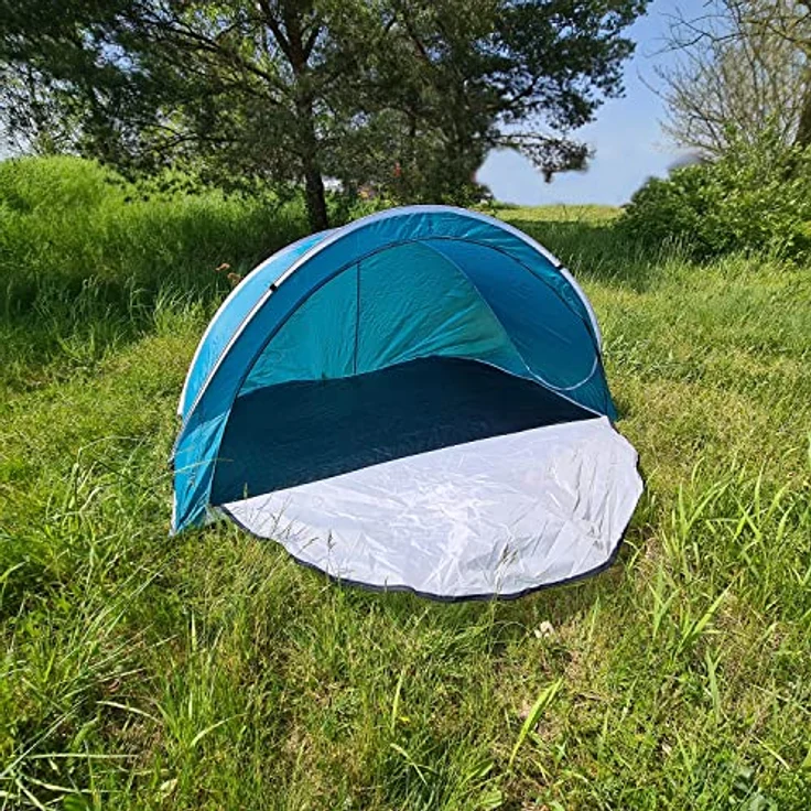 Trizand Strandzelt, halboffen mit Pop-up-Design, für 3 Personen, blau/weiß, 1.35 kg – Bild 4