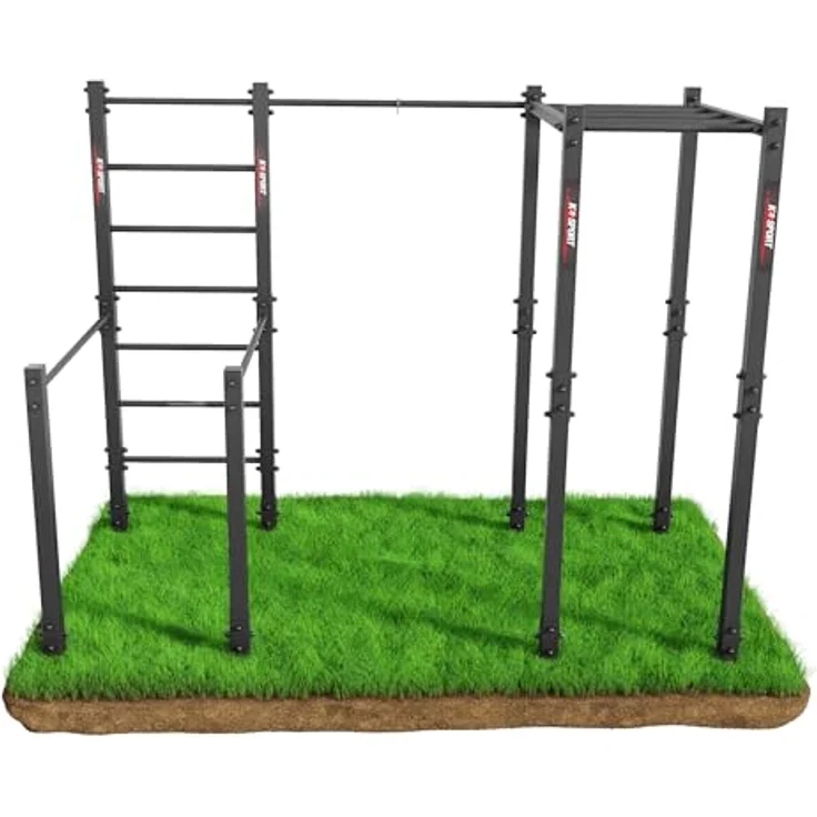 K-Sport Calesthenics Turnstange Garten, wetterfeste Kraftstation bis 150 kg, inkl. Barren, Sprossenwand, Klimmzugstange & Hangelleiter, Schwarz, Made in EU – Bild 4