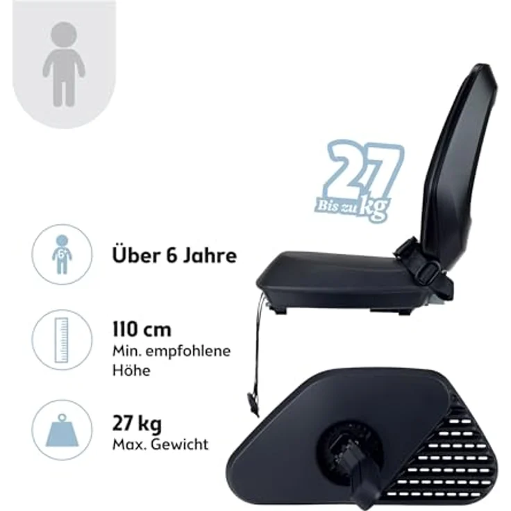 Bobike Fahrradkindersitz Hinten MIK-HD One Junior, Ergonomisch, Sicher, Faltbar, für Kinder ab 6 Jahren bis 27 kg, Schwarz – Bild 2