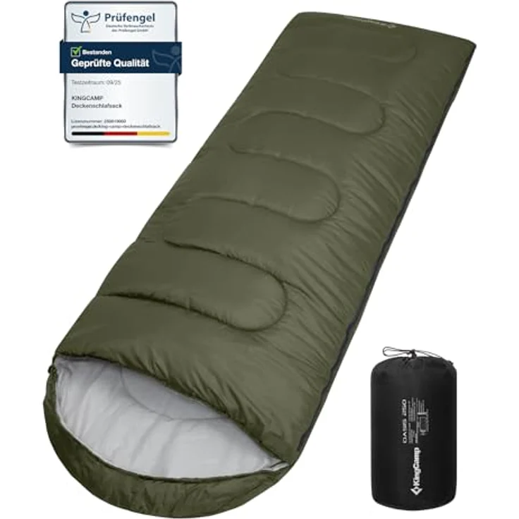 KingCamp Schlafsack Deckenschlafsack 3-4 Jahreszeiten für Erwachsene und Kinder, ultraleicht, warm, waschbar, Olive R Zip, 220×75 cm – Bild 1