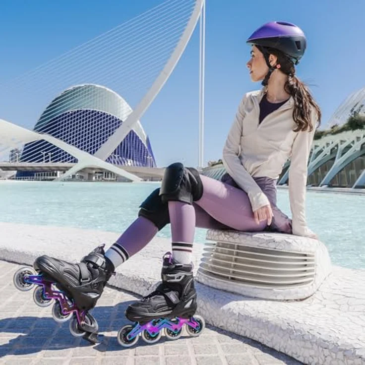Movino Cruzer Two, Verstellbare Fitness Inline-Skates für Damen mit 4-stufiger Größenverstellung, Neochrome Aluminium-Schiene und 80-mm-Rollen – Bild 5