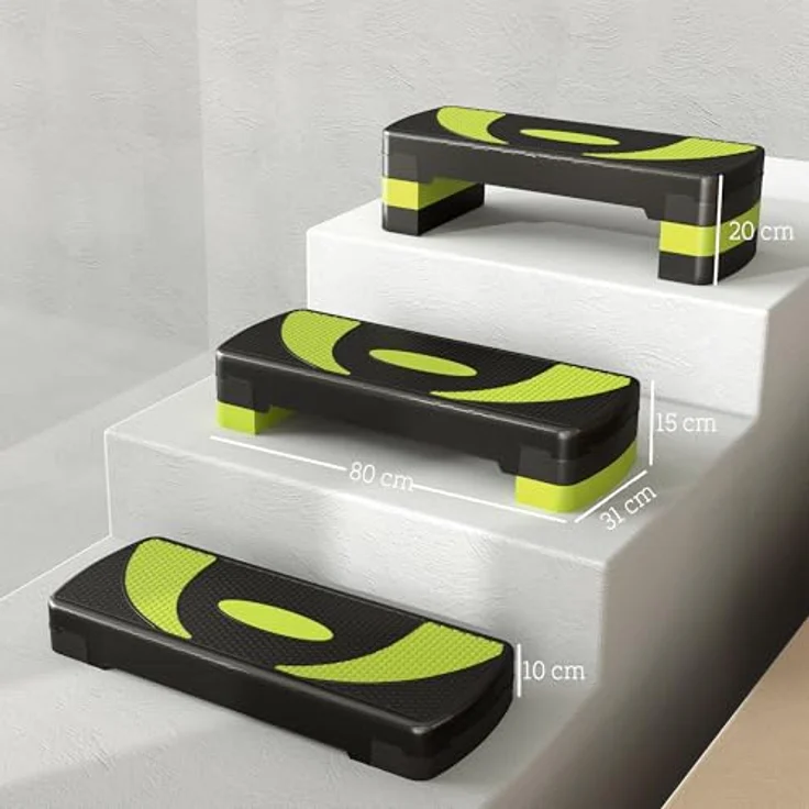 HOMCOM Stepper Aerobic-Stepper höhenverstellbar mit 3 Stufen, Fitness Heimtrainer für Indoor und Outdoor, Schwarz+Grün – Bild 7