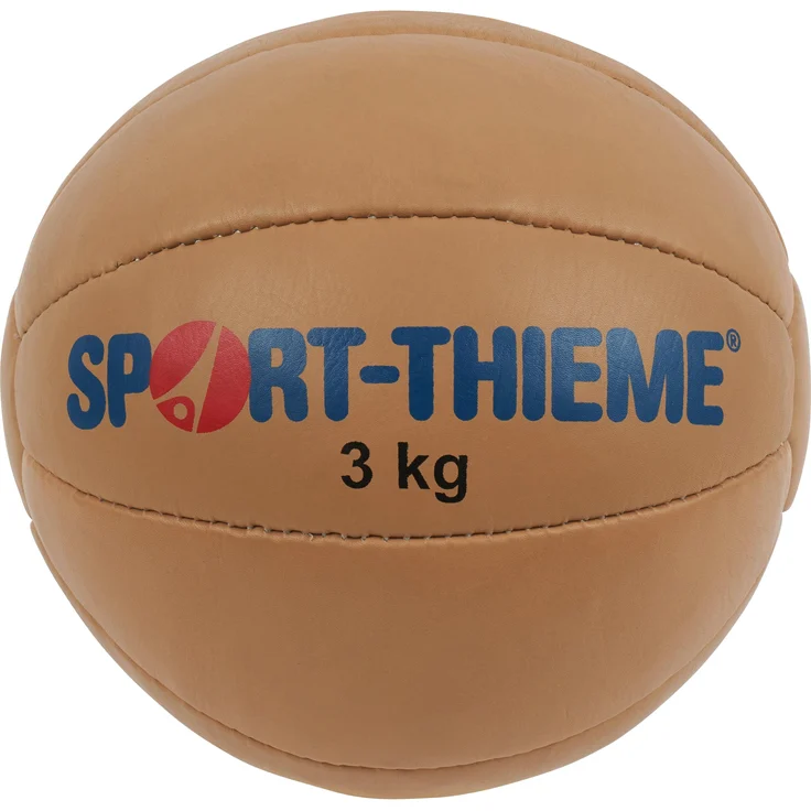 Sport-Thieme Medizinball Tradition, 3 kg, 280 mm, echtes Leder, natürliche Kork-Gummi-Füllung, Farbe: Natur