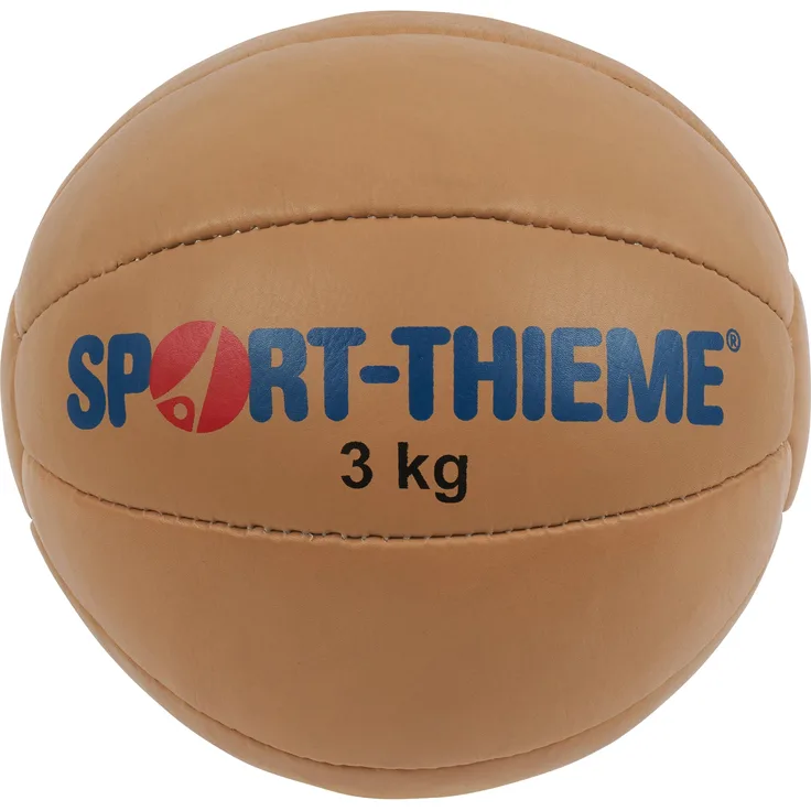 Sport-Thieme Medizinball Tradition, 3 kg, 280 mm, echtes Leder, natürliche Kork-Gummi-Füllung, Farbe: Natur