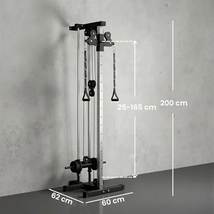 SPORTNOW Raftstation höhenverstellbar 25-165 cm, Kraftstation mit Dual-Pulley-System, schwarz, 120 kg Belastbarkeit – Bild 7
