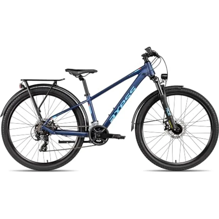 Axess Mountainbike Stipe 26 DX, 14 Gang Shimano Tourney RD-TX801 Kettenschaltung, mechanische Scheibenbremsen, Straßenausstattung, blau