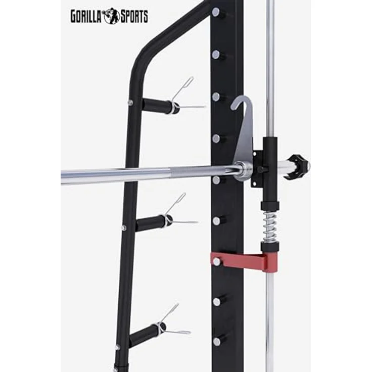 GORILLA SPORTS® Power Rack - inkl. Langhantelstange, bis 300 kg belastbar, 6 Hantelscheibenablagen, Stahlkonstruktion, Schwarz - Multipresse, Kraftstation, Smith Machine, Power Cage, Squat Rack – Bild 5