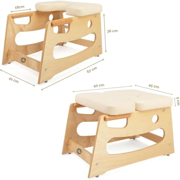 Bodhi Kopfstandhocker, Yoga Hocker aus Holz mit ergonomischen Griffen, Polster für Umkehrhaltung, inklusive Zusatzpolster, beige – Bild 2