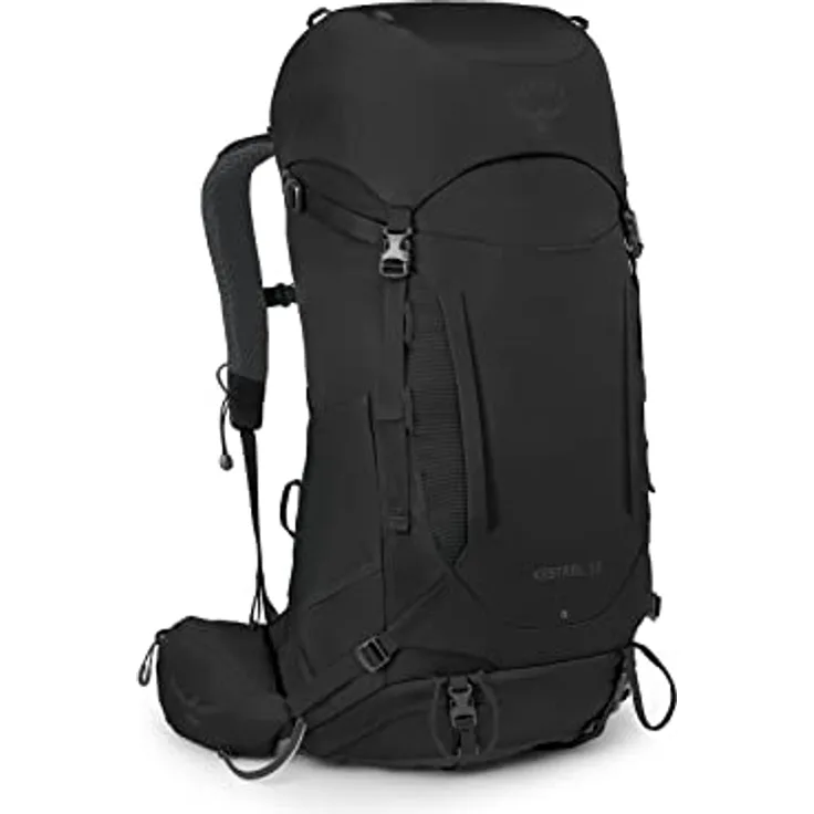 Osprey Kestrel 38 Black L/XL, Wanderrucksack mit AirScape Rückenplatte und integrierter Regenhülle