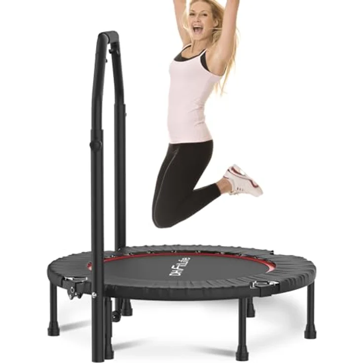 DH FitLife Fitness Indoor Trampolin klappbar ohne Installation | Ø102cm 40 Zoll Mini Trampoline | Tragfähigkeit 150 KG | 4 verstellbare Handgriffstufen | Stabiler und leiser für Kinder u. Erwachsene – Bild 1