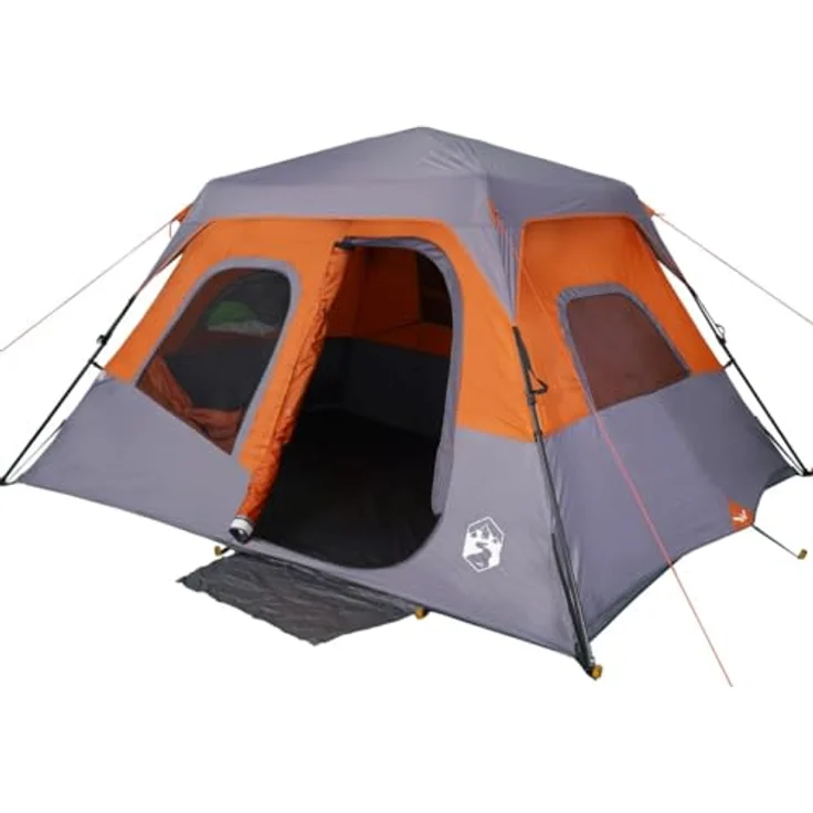 vidaXL Familienzelt, Campingzelt 6 Personen, Quick Release Wasserdicht, mit Insektenschutz, Grau Orange – Bild 1