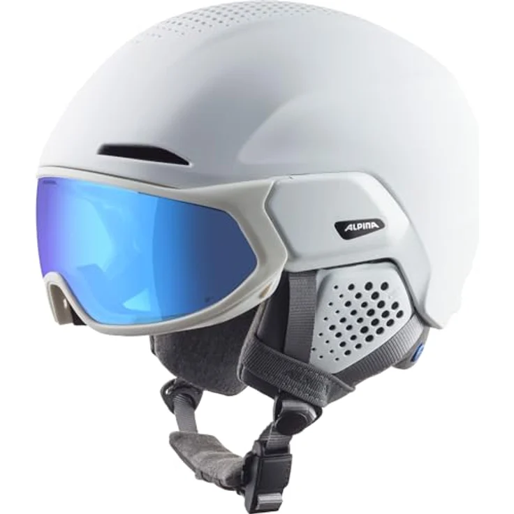 ALPINA Alto Q-LITE Skihelm, individuell anpassbar, stoßabsorbierend, kontrastverstärkendes Visier, White matt (Blue revo), Größe S (51-55 cm) – Bild 1