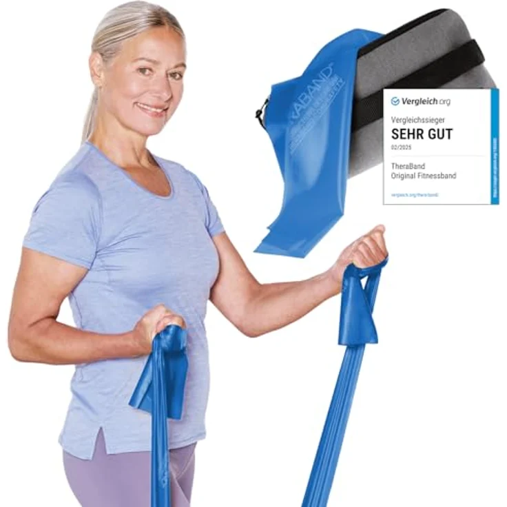 ARTZT TheraBand 2,50m blau, inkl. Türanker und Tasche, Widerstand 2,6kg, 100% Naturlatex, für Heimtraining, Krafttraining und Therapie – Bild 1