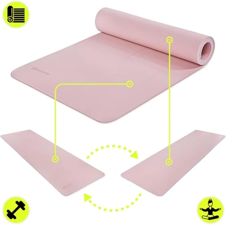 HyperMotion Yogamatte Lotus, rutschfestes TPE mit 6mm Stärke, 183x61 cm, rosa, inkl. Tragegurt – Bild 10