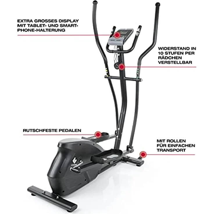 FitEngine Crosstrainer | 10 Schwierigkeitsstufen und extra großes Display mit extra Halterung für Tablet und Smartphone | Pulssensoren in den Griffen | Rutschfeste Pedale [belastbar bis 150 kg] – Bild 3
