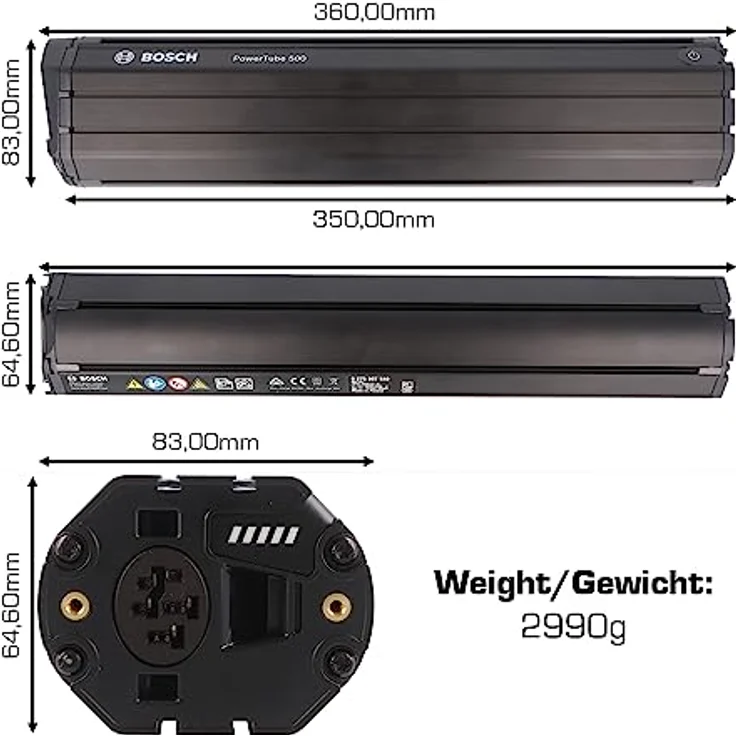 Bosch PowerTube Vertikal, integrierbarer Akku mit 500 Wh, schwarz, inkl. Gefahrgutkarton und Bedienungsanleitung – Bild 5