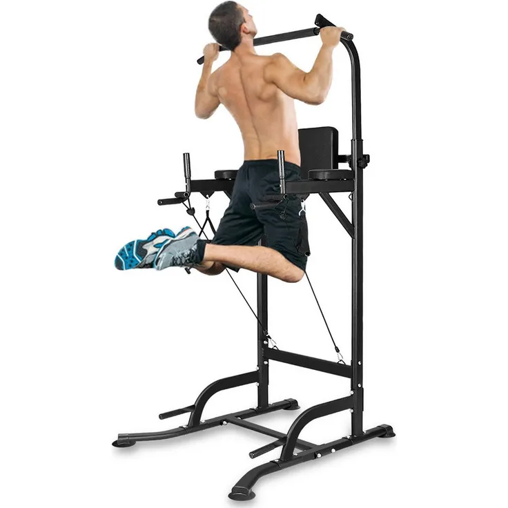 BIGZZIA Trainingsstation Fitnessstation Kraftstation mit Klimmzugstange, höhenverstellbar 180 - 230 cm, Belastbarkeit 150 kg, Stabiler Power Tower für Zuhause