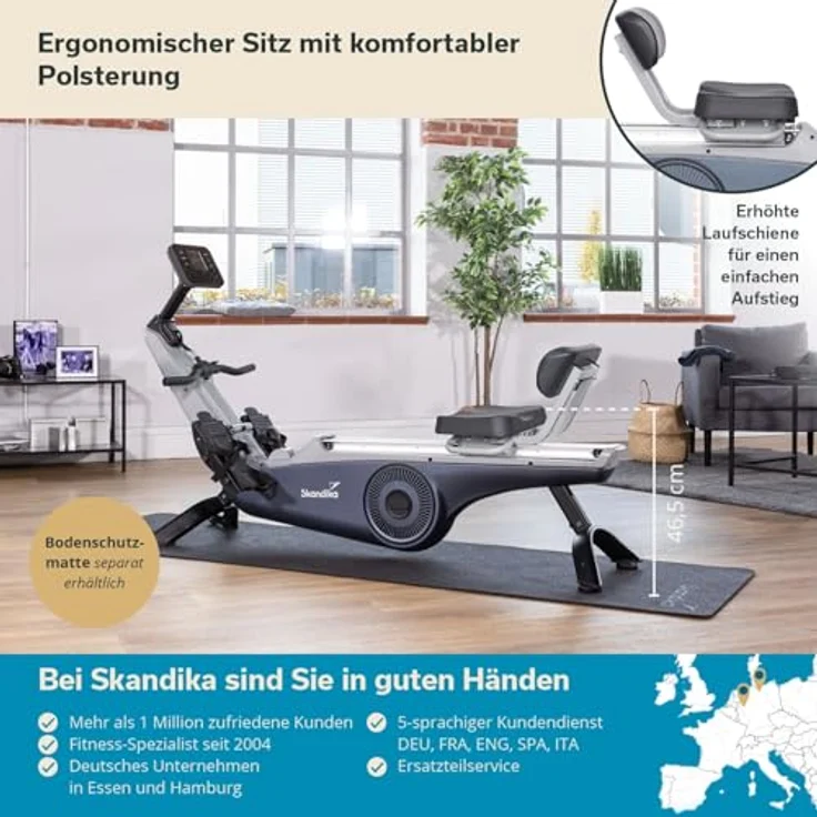 Skandika Rudergerät Freki Plus | Studio Qualität, 24-stufiger Magnetwiderstand, 12 kg Schwungmassensystem, Kinomap App kompatibel, aufstellbar, bis 200 cm | Fitnessgerät – Bild 3