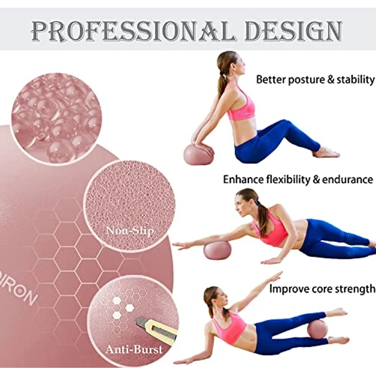 PROIRON Gymnastikball Klein 25cm, Pilates Ball mit Trainingsanweisungen, Fitnessball Klein mit aufblasbarem Strohhalm, Gym Ball für Pilates, Yoga, Ganzkörpertraining - Rosa – Bild 3