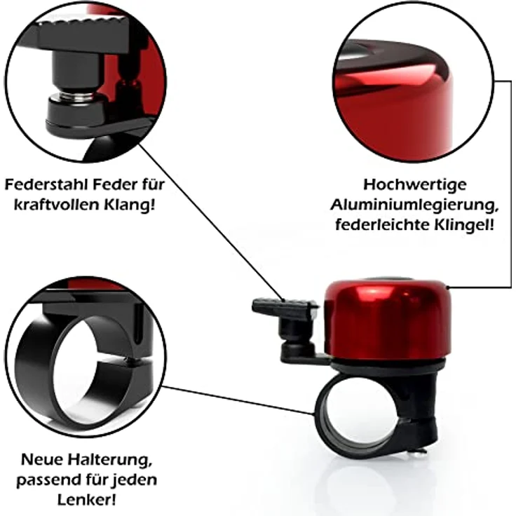 TF-Mind Fahrradklingel 120dB, Aluminiumlegierung mit 360° Rotary-Mechanik, leichter Klang, rot – Bild 2