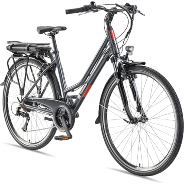 TELEFUNKEN XT485 E-Bike Damen 28 Zoll Trekking-Fahrrad mit 250W Hinterradmotor, 21-Gang Kettenschaltung, 536,5 Wh Akku, V-Bremsen und LED-Beleuchtung – Bild 1
