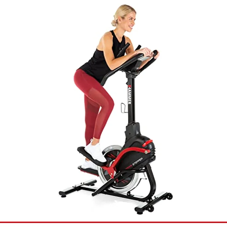 HAMMER Cross Stepper, Mix aus Crosstrainer- und Stepper-Workout, Tablet- und Smartphonehalterung, Fitness-Apps, max. Gewichtsbelastung 130 kg, 108 x 50 x 154 cm
